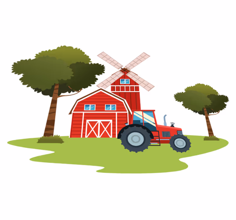 Vinyl tapijt kind tractors en bomen - TenStickers
