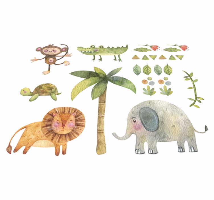 Vinyl tapijt kind jungle dieren aquarel - TenStickers