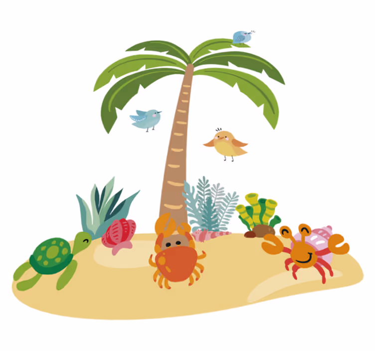 Vinyl tapijt kind palmbomen en zee dieren - TenStickers