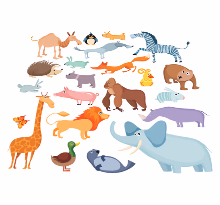 Vinyl tapijt kind met wilde dieren stickers - TenStickers