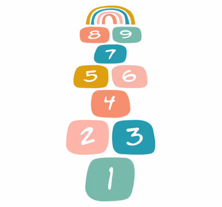 Vinyl tapijt kind hinkelen met regenboog - TenStickers