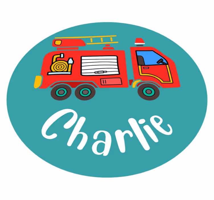 Vinyl tapijt kind gepersonaliseerde brandweerwagen - TenStickers