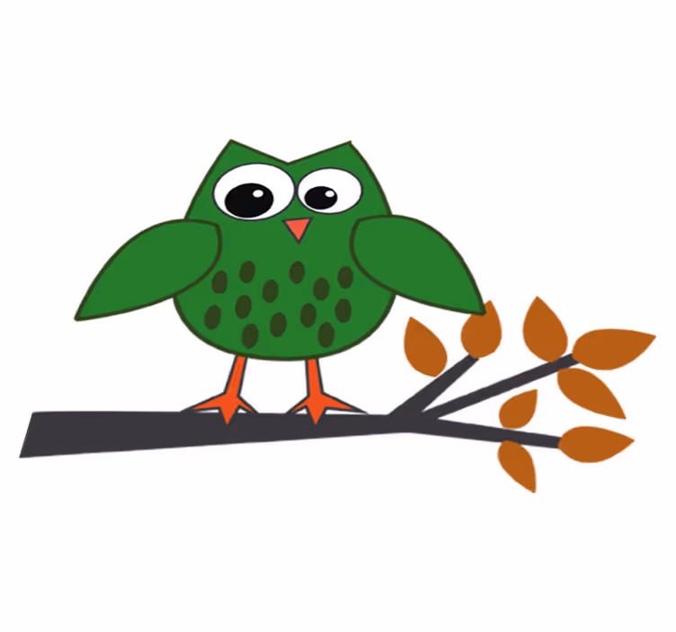 Vinyl tapijt kind groene uil op een tak - TenStickers