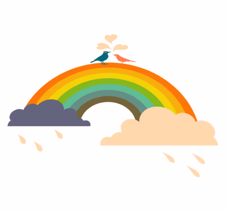 Vinyl tapijt kind vogels op de regenboog - TenStickers