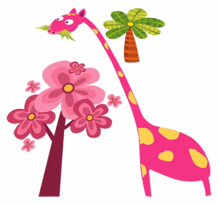 Vinyl tapijt kind roze giraffe eet - TenStickers