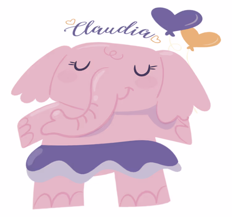 Vinyl tapijt kind roze olifant met naam - TenStickers