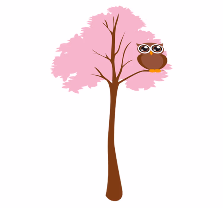 Vinyl tapijt kind roze boom met uil - TenStickers