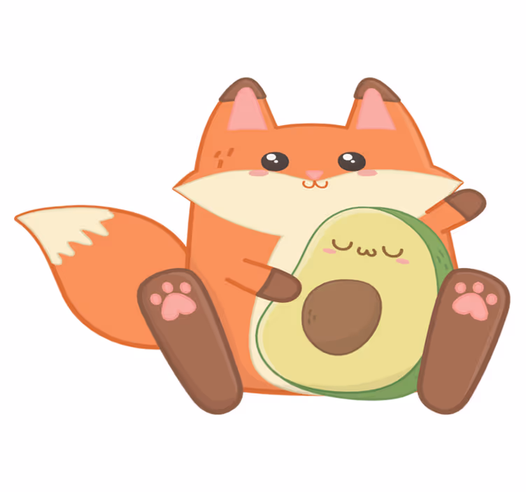 Vinyl tapijt kind kawaii vos met avocado - TenStickers
