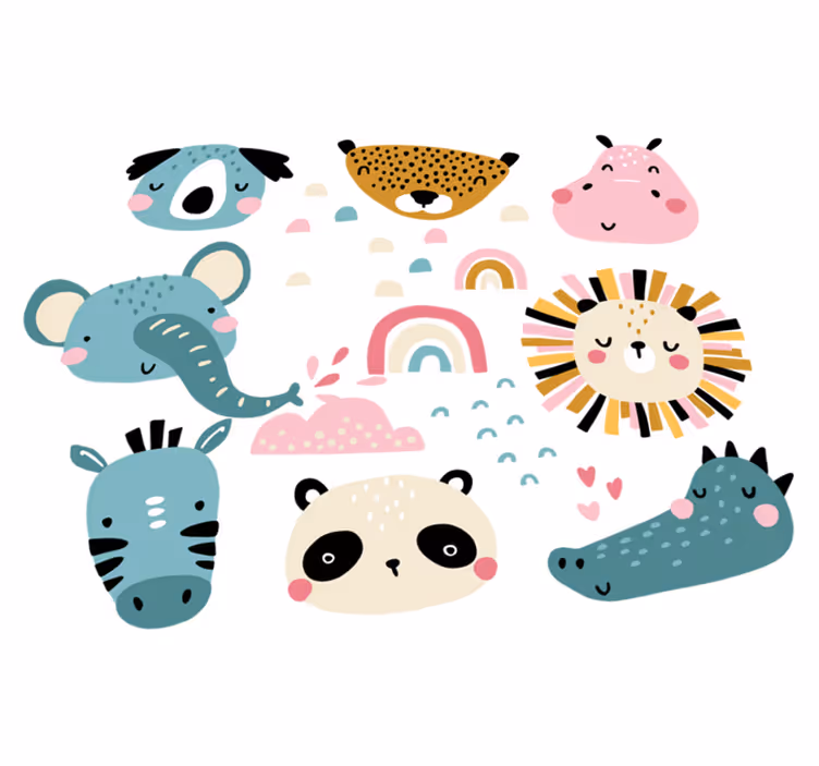 Vinyl tapijt kind met kleine dieren nordic stijl - TenStickers