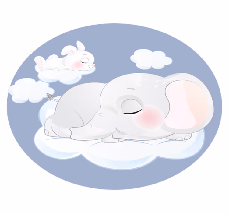 Vinyl tapijt kind olifant en konijn op wolk - TenStickers