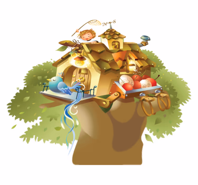 Vinyl tapijt spel kindertekening huis boom - TenStickers