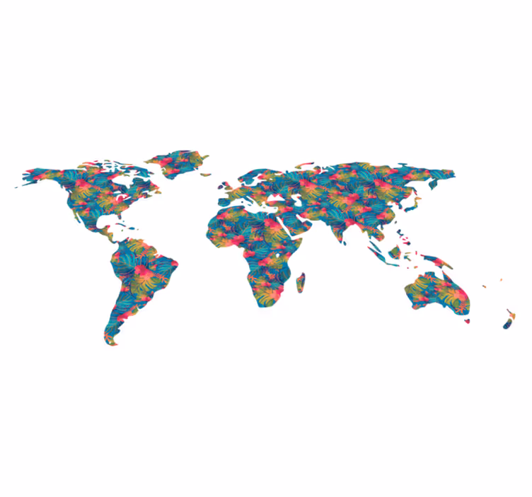 Vinyl tapijt wereldkaart tropische kleurrijke bladeren - TenStickers