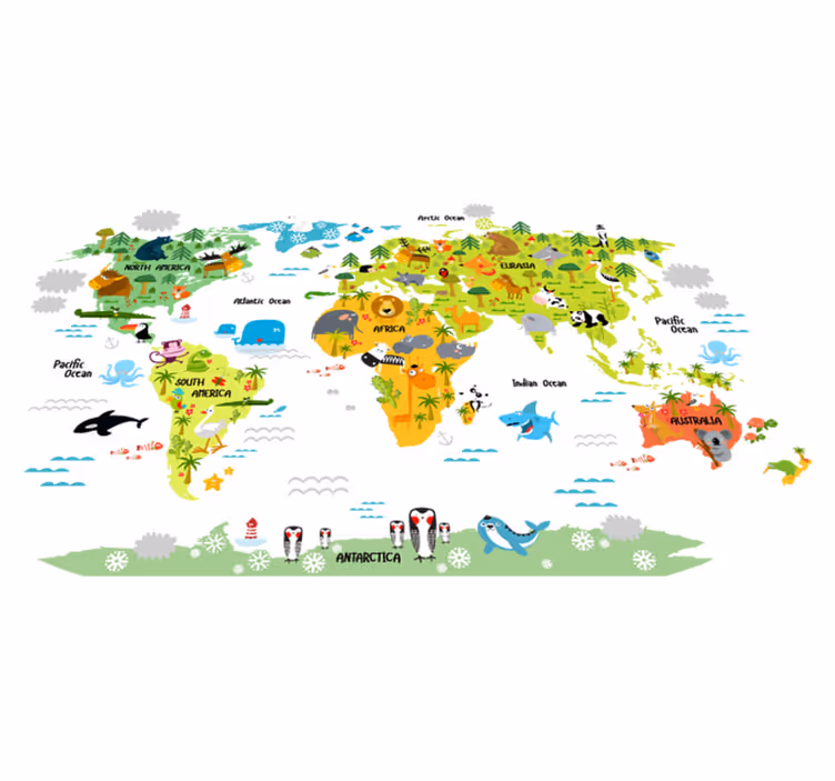 Vinyl tapijt wereldkaart engelse fauna ontwerp - TenStickers