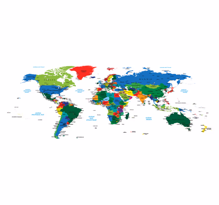 Vinyl tapijt wereldkaart carte du monde en couleur - TenStickers