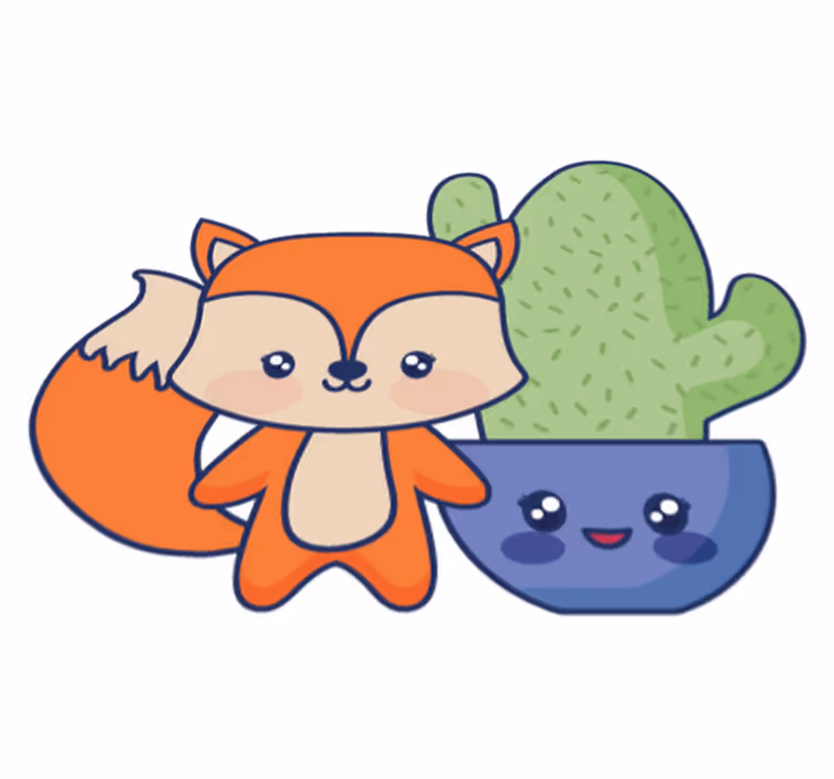 Vinyl tapijt kind met anime cactus en vos - TenStickers