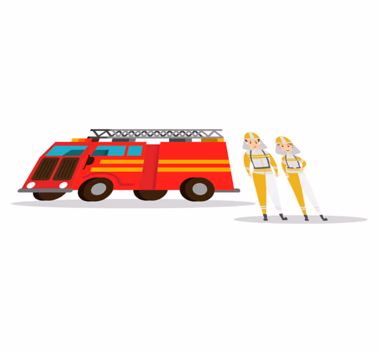 Vinyl tapijt kind brandweerman en vrouw auto - TenStickers
