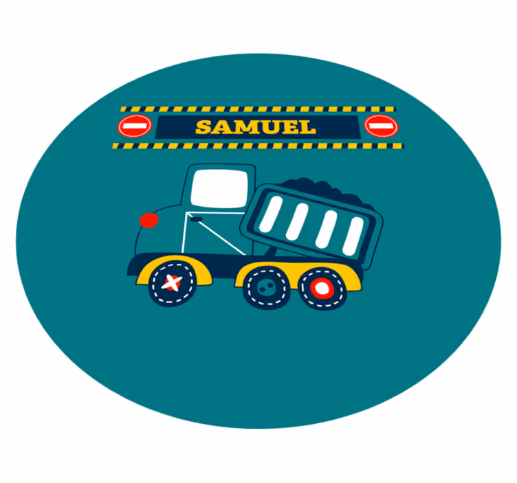 Vinyl tapijt kind met gepersonaliseerde vrachtwagen - TenStickers