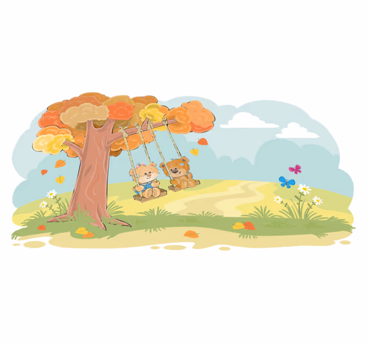 Vinyl tapijt kind teddyberen in het bos - TenStickers