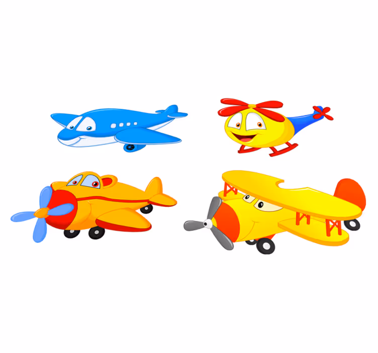 Vinyl tapijt kind vliegtuigen en helikopters met gezichten - TenStickers