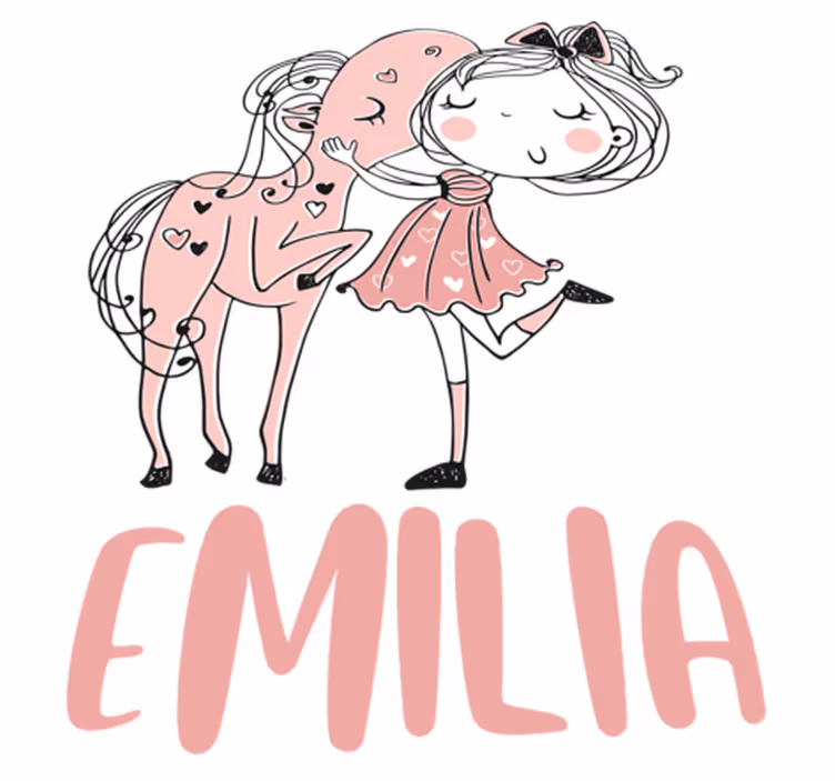 Vinyl tapijt kind prinses met roze jurk en paard - TenStickers