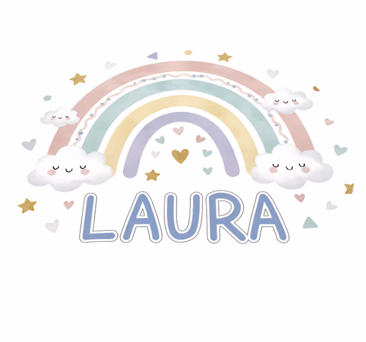 Vinyl tapijt kind regenboog met naam - TenStickers