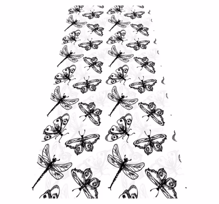 Vinyl tapijt badkamer zwart-wit libelle vlinder patroon - TenStickers