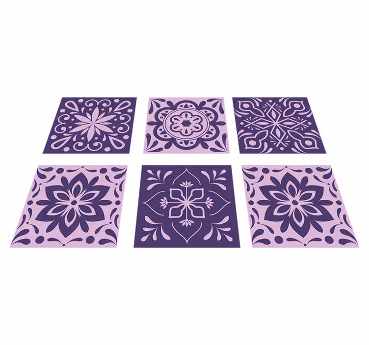 Vinyl tapijt badkamer paarse bloemen tegels - TenStickers