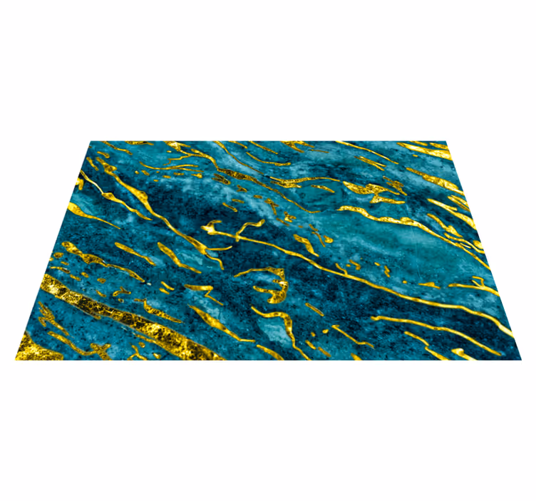 Vinyl tapijt badkamer blauw en goud marmer effect - TenStickers