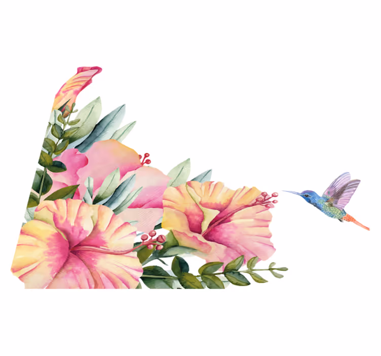 Vinyl tapijt badkamer bloemen met kolibrie - TenStickers