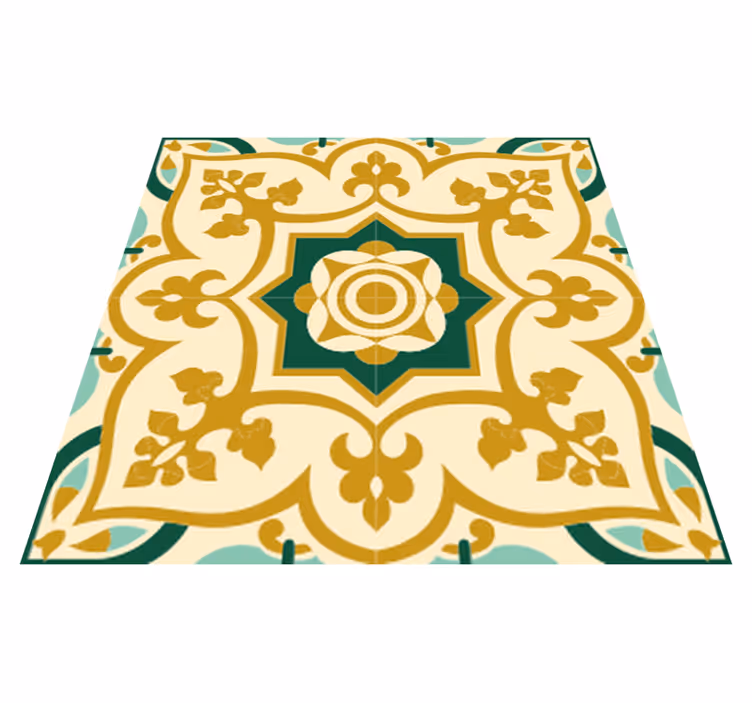 Vinyl tapijt badkamer goud en groen spaanse tegels patroon - TenStickers