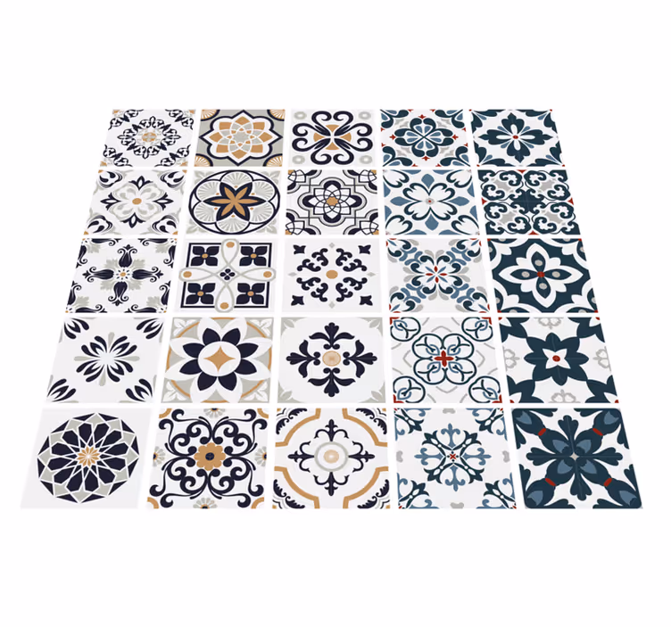 Vinyl tapijt keuken met vintage tegelstickers - TenStickers