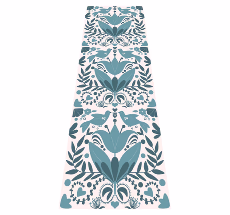Vinyl tapijt keuken blauw volkskunst met vogels - TenStickers