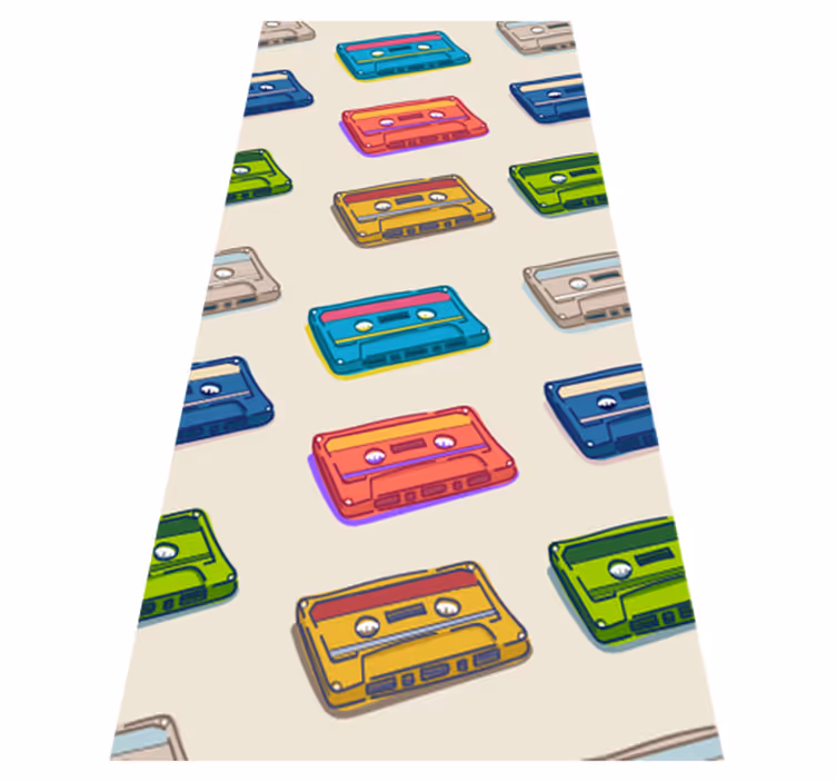 Vinyl tapijt slaapkamer retro multikleur cassettepatroon - TenStickers