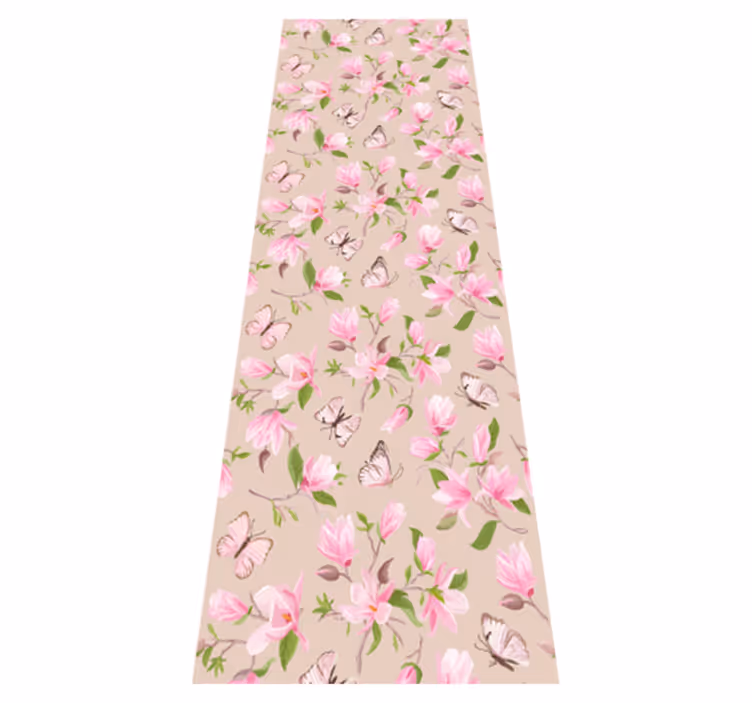 Vinyl tapijt slaapkamer roze magnolia en vlinder design - TenStickers