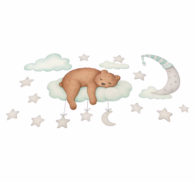Vinyl tapijt slaapkamer slapende beer op wolken - TenStickers