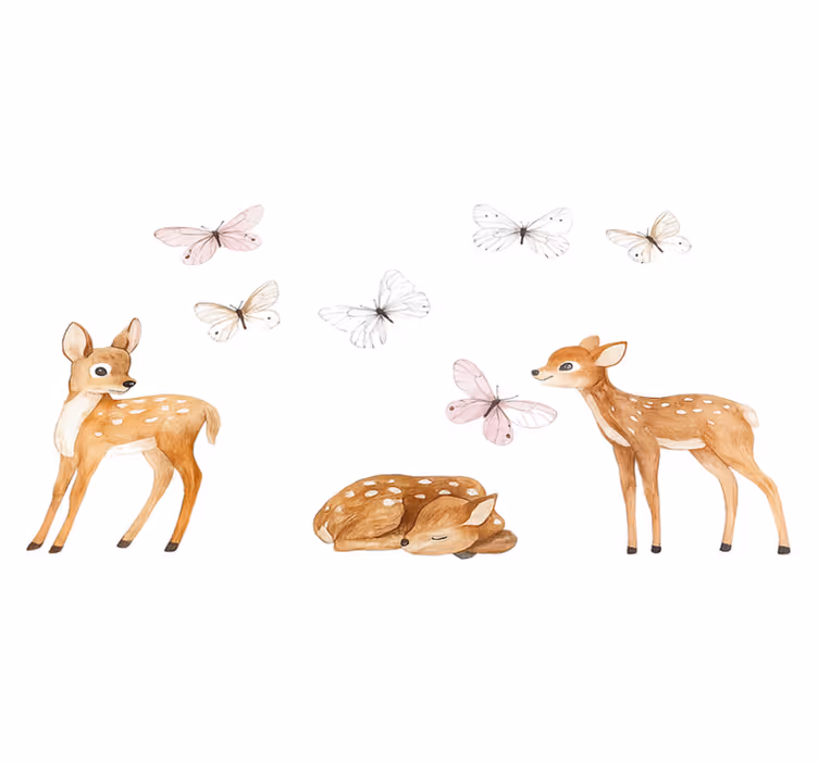 Vinyl tapijt slaapkamer met kleine hertjes en vlinders - TenStickers