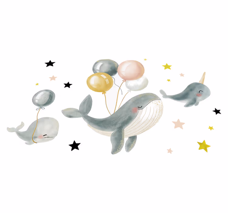 Vinyl tapijt slaapkamer blije walvissen met ballonnen - TenStickers