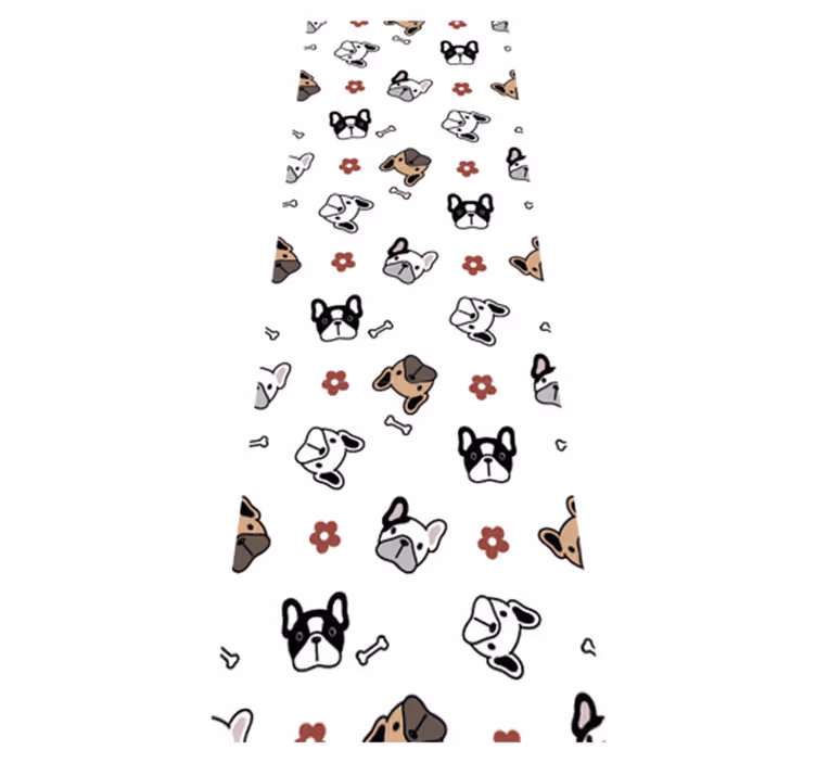 Vinyl tapijt slaapkamer bloemen en franse bulldogs - TenStickers