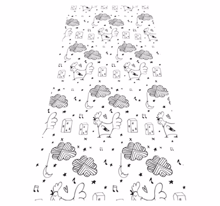 Vinyl tapijt scandinavisch zwart-witte kippen - TenStickers