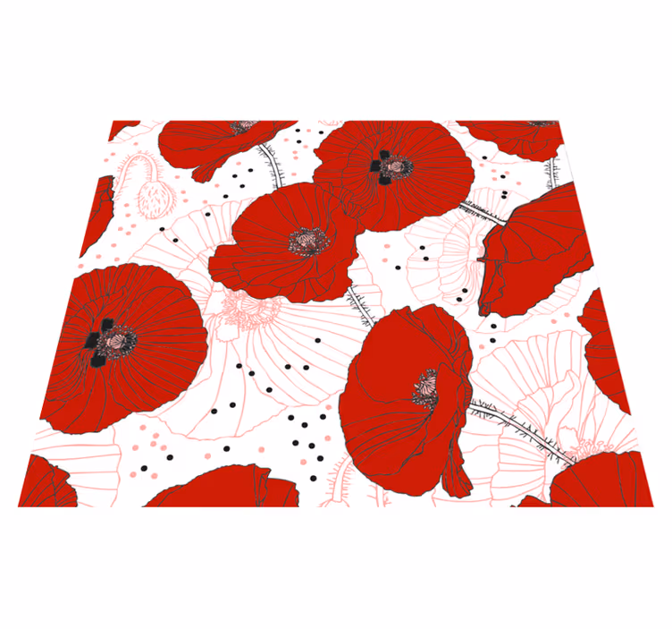 Vinyl tapijt natuur met tekening en rode bloemen - TenStickers