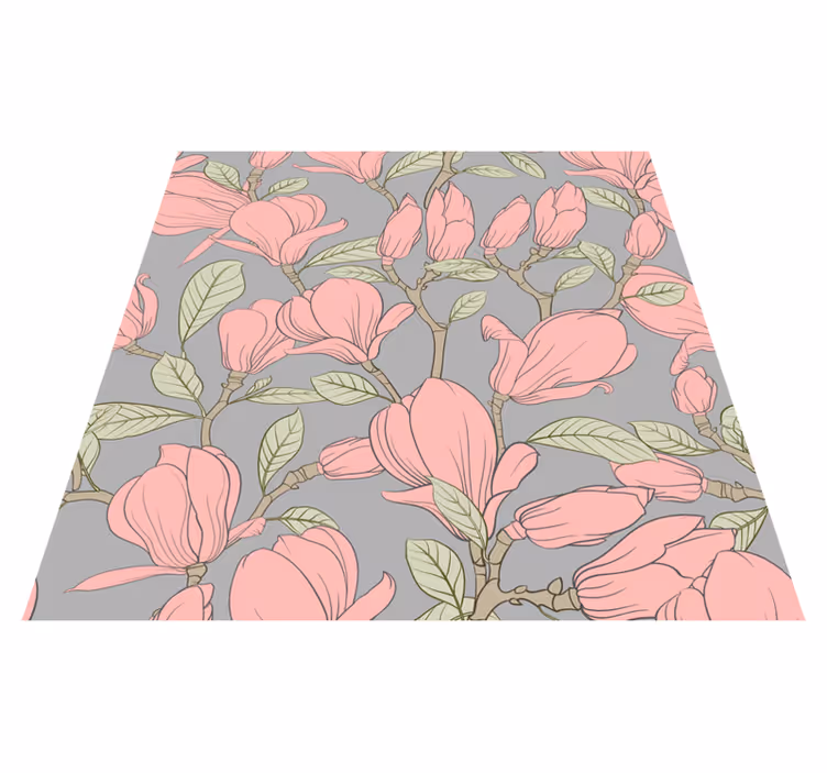 Vinyl tapijt natuur roze bloemen en bladeren - TenStickers