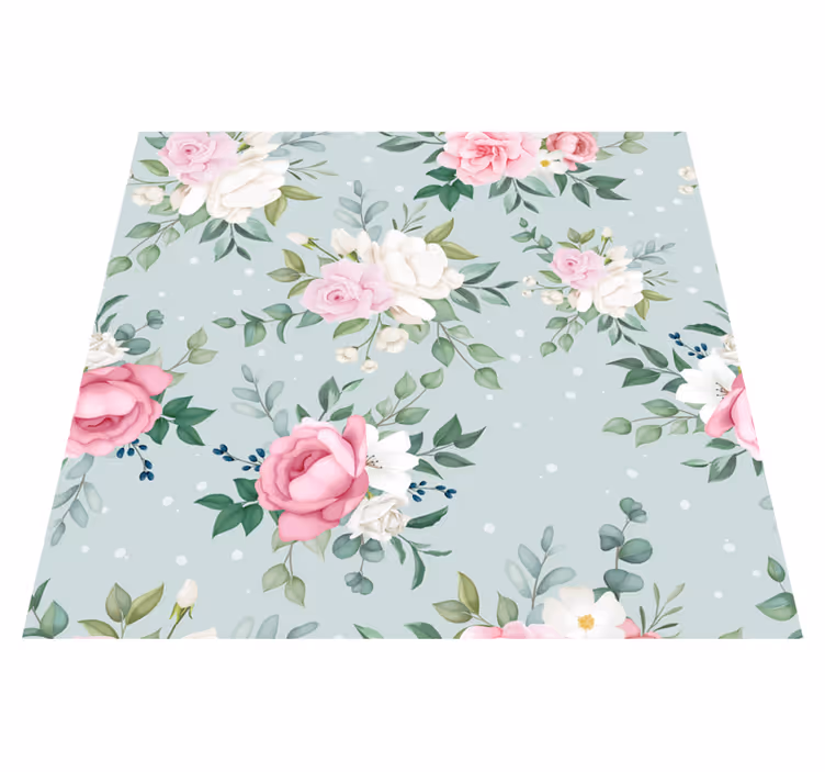 Vinyl tapijt natuur blauw en roze bloemen - TenStickers