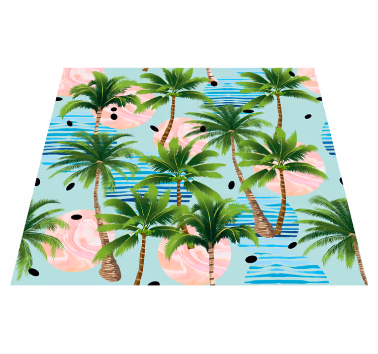 Vinyl tapijt natuur palm bomen en golven - TenStickers
