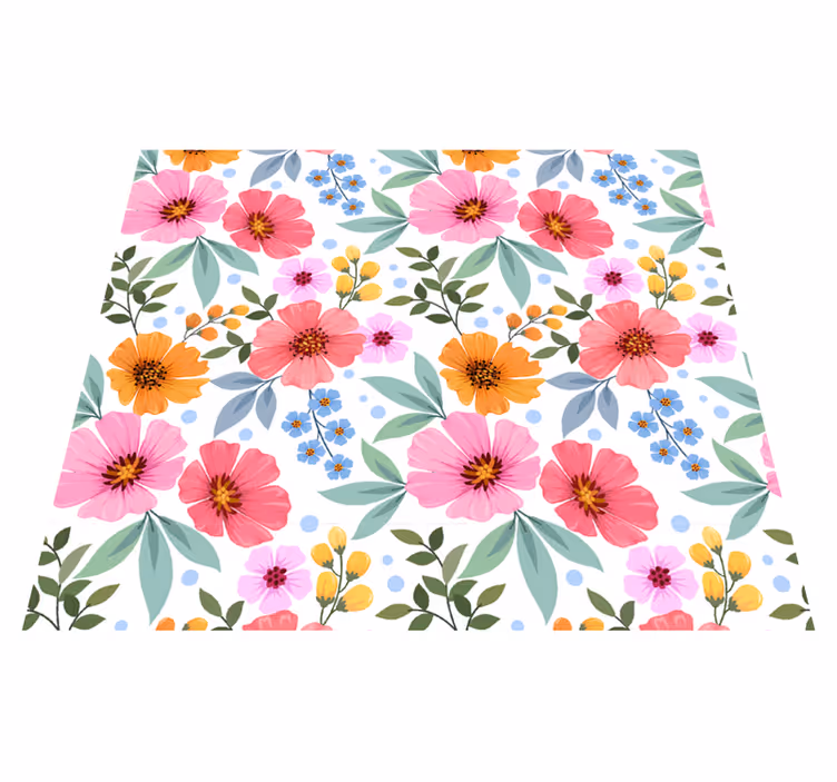 Vinyl tapijt natuur kleurrijke bloemen op witte achtergrond - TenStickers