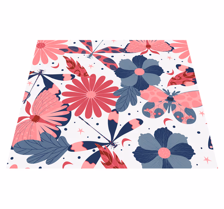 Vinyl tapijt natuur met bloemen en vlinders patroon - TenStickers