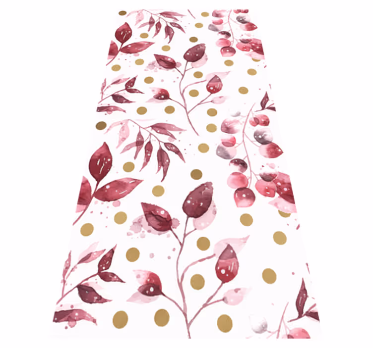 Vinyl tapijt natuur bordeaux bladeren met gouden stippen - TenStickers