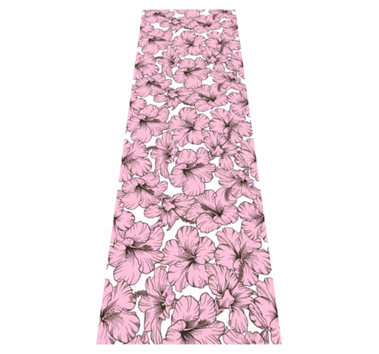 Vinyl tapijt natuur met roze hibiscus bloemenpatroon - TenStickers