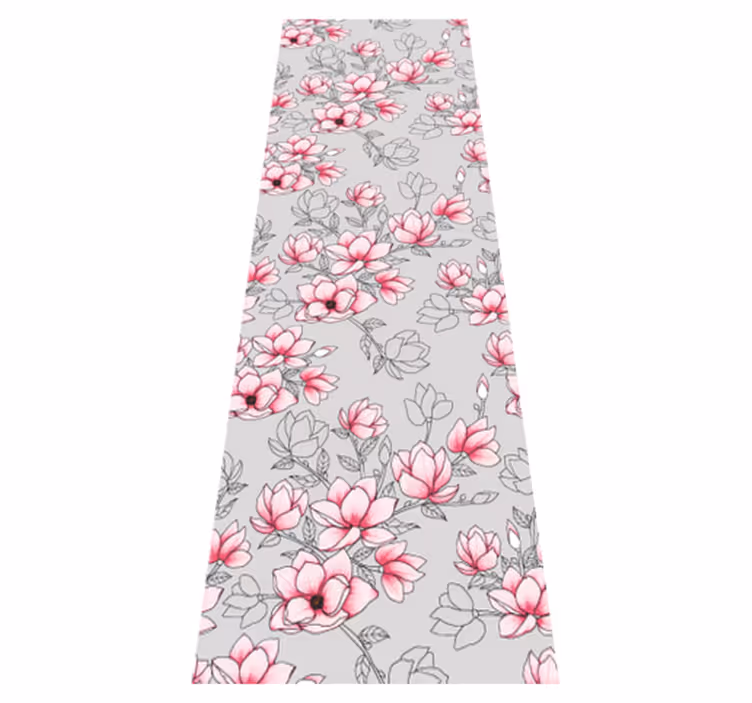 Vinyl tapijt natuur met meerdere magnolia bloemen op zilver - TenStickers