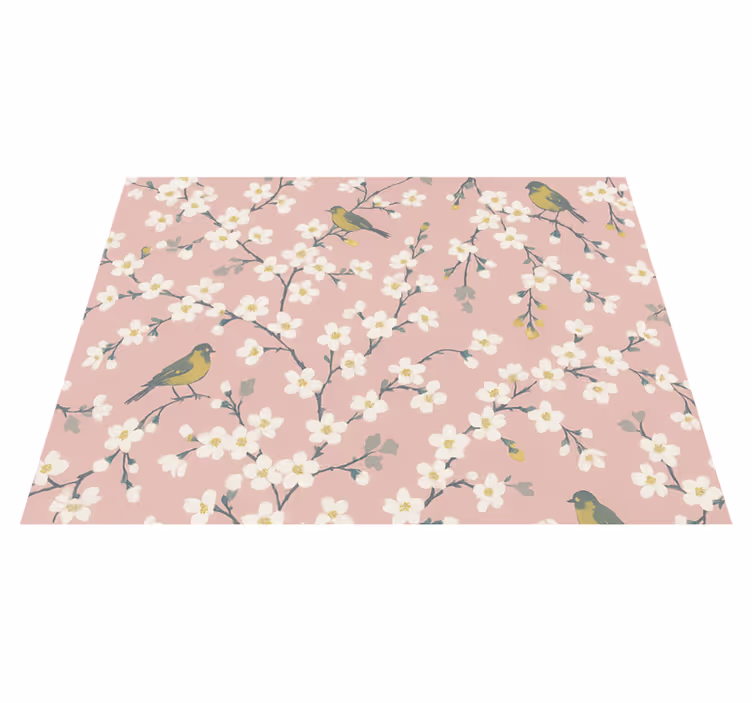Vinyl tapijt natuur pink orchard birds - TenStickers