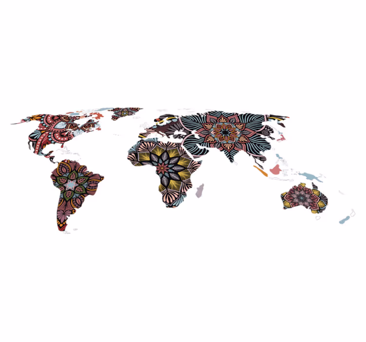 Vinyl tapijt wereldkaart mandala wereldkaart - TenStickers